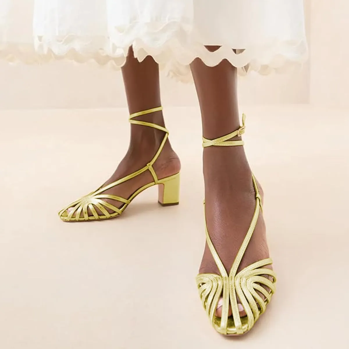 miss left Women Chic Caged Toe Chunky Mid Heel Cutout Sandals Strappy Ankle Strap Buckle Elegant Prom Evening Dress Shoes Size 4-16 US