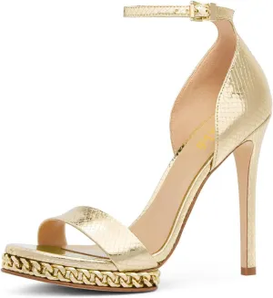 miss left Women Comfy Golden Chain Platform Ankle Strap Sandals Open Almond Toe Sky High Heel Stiletto Pumps Wedding Prom Club Shoes Size 4-16 US