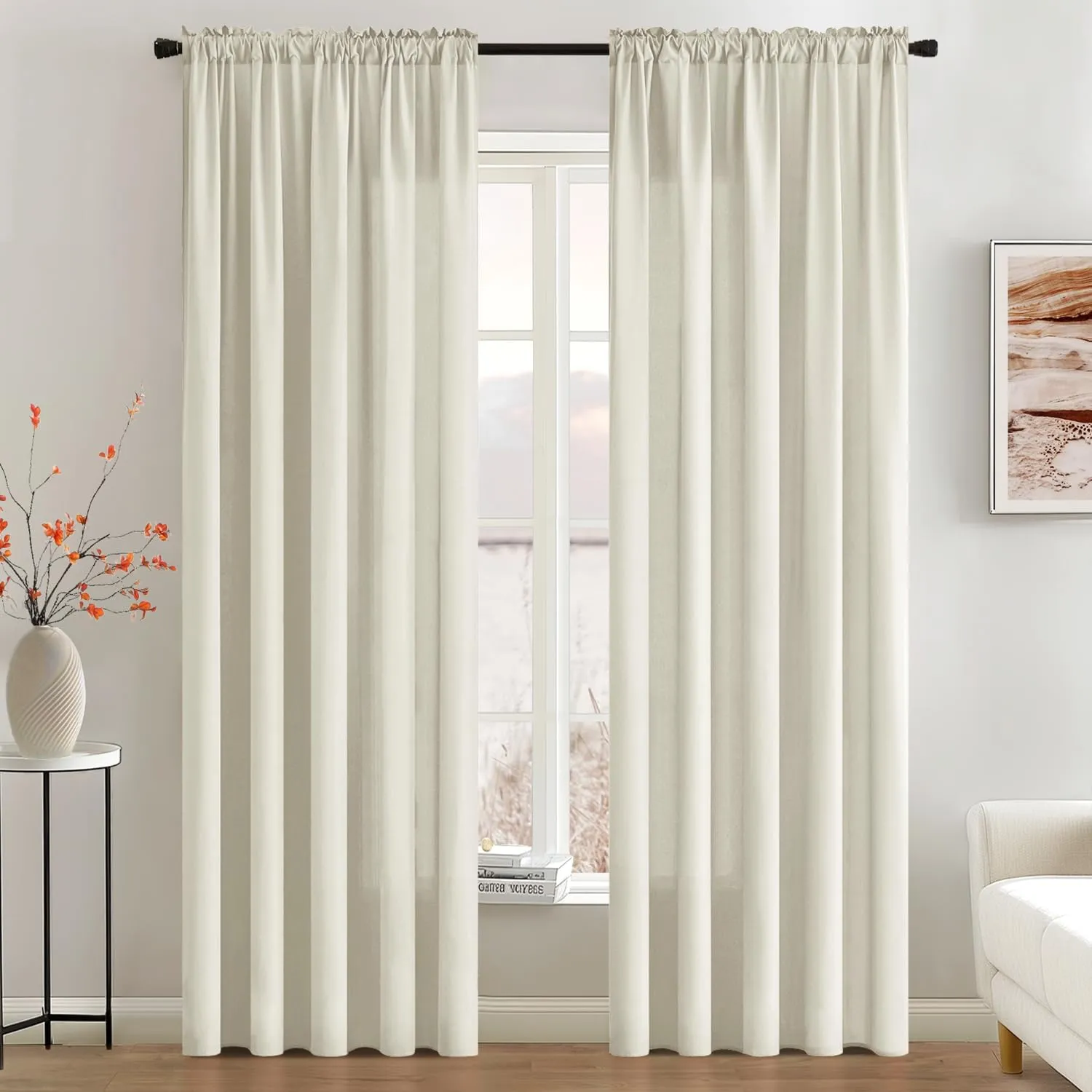 MIULEE Ivory Privacy Sheer Curtains That Let Light in 84 Inches Long Non-See-Through Semi Sheer Curtain Light Filtering Window Curtains Drapes for Living Room Bedroom 2 Panels Set 42 X 84