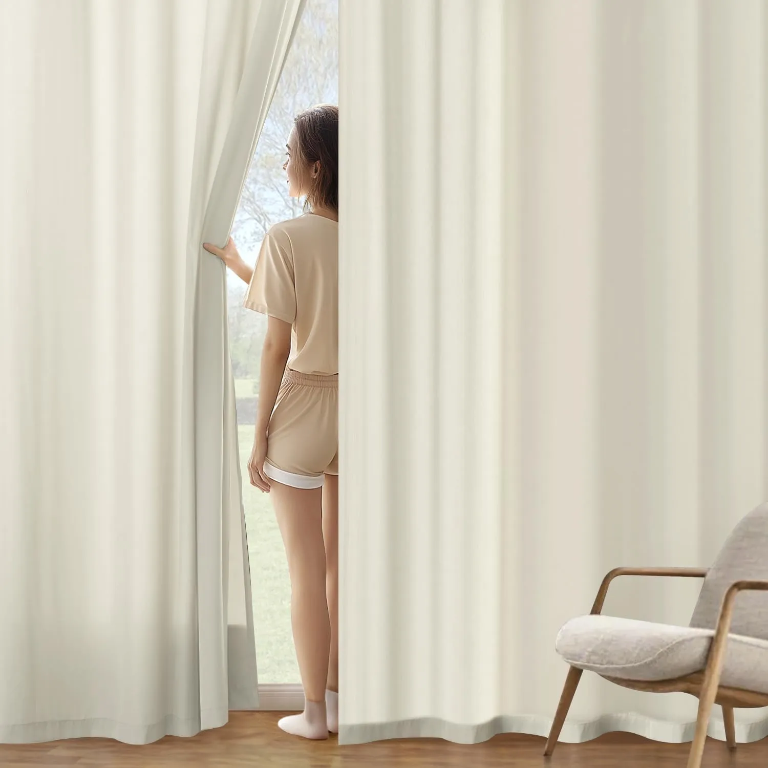MIULEE Ivory Privacy Sheer Curtains That Let Light in 84 Inches Long Non-See-Through Semi Sheer Curtain Light Filtering Window Curtains Drapes for Living Room Bedroom 2 Panels Set 42 X 84