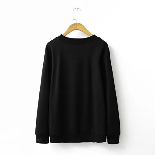 MIXMAX Women Cute Cat Face and Meow Letter Print Long Sleeve Sweatshirt Pullover(Medium, Cat black)
