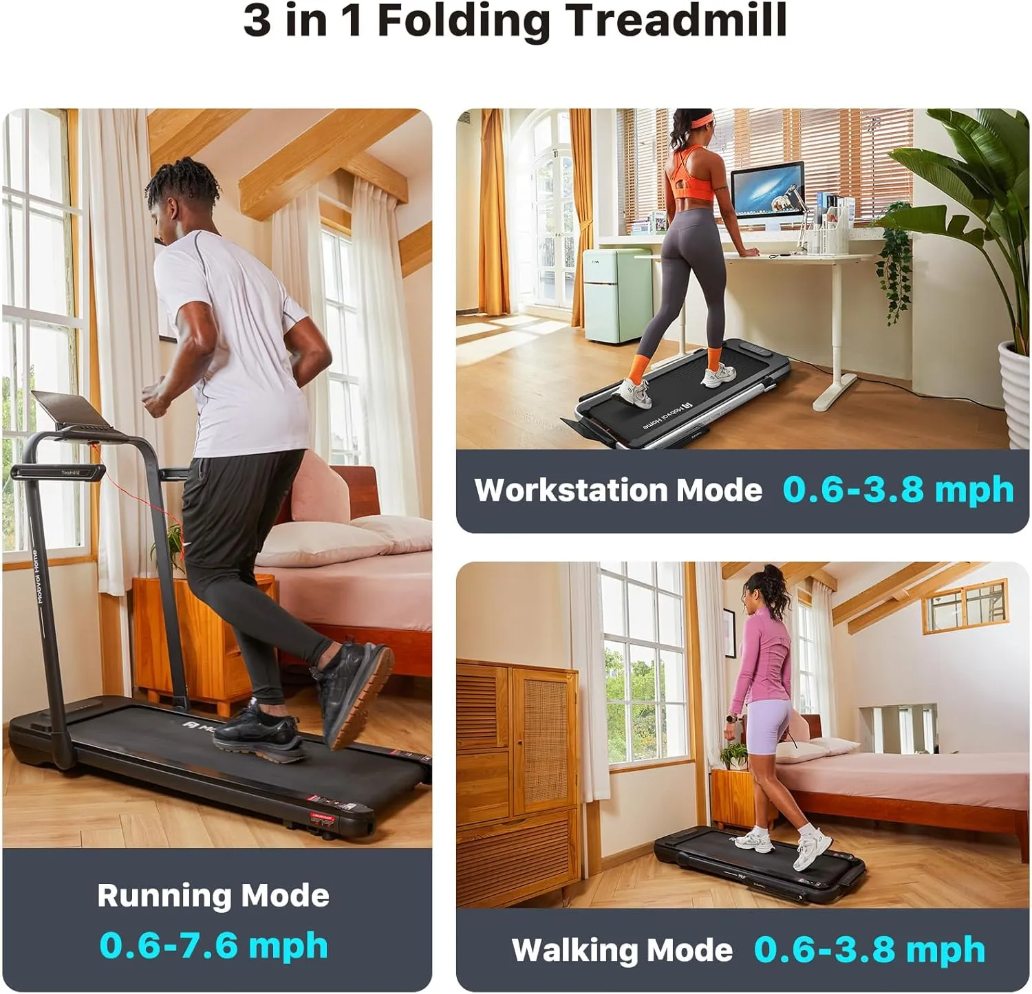Mobvoi Home Treadmill Walking Pad/SE/Plus 3 in 1 Folding Treadmill Walking Pad 2.5 HP Compact Running Walking Machine with Remote Control for Home Office 265 LBS 7.6 MPH