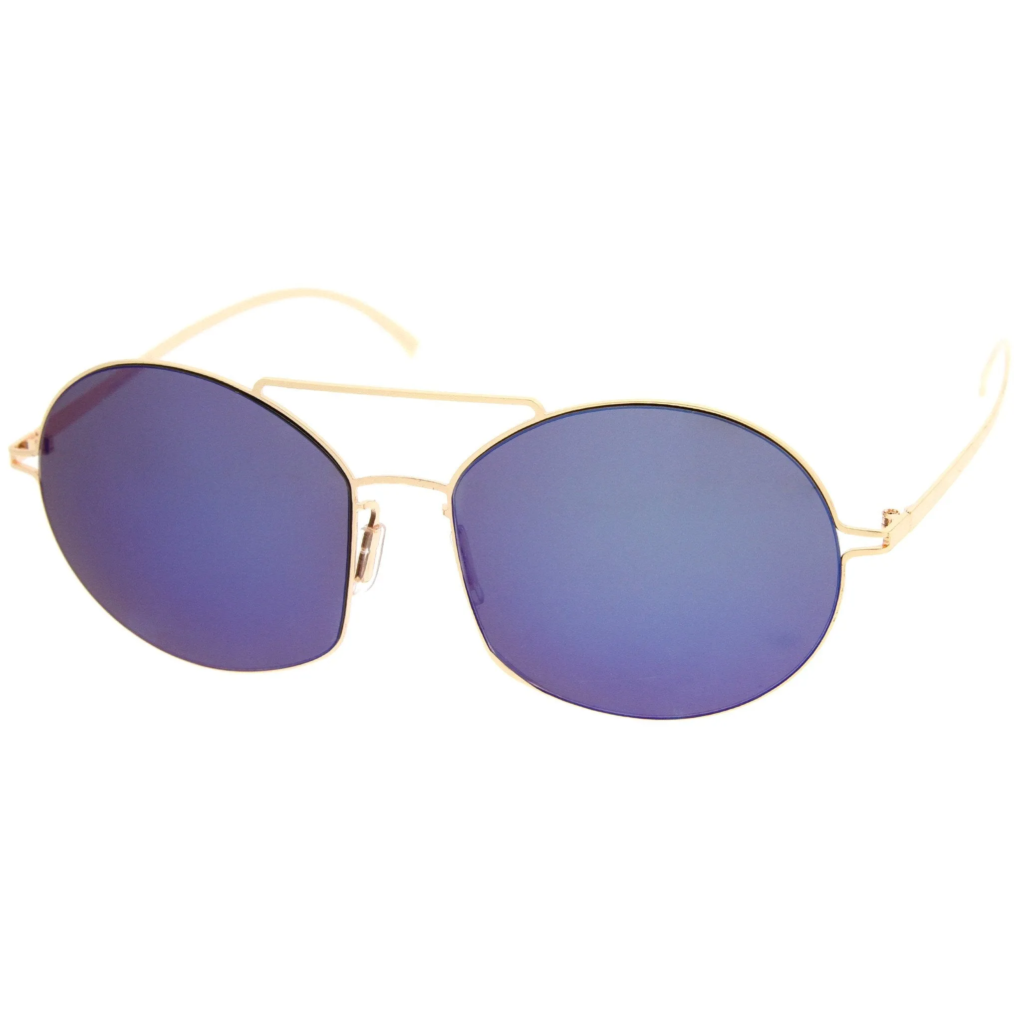 Modern Thin Metal Frame Mirrored Flat Lens Sunglasses A788