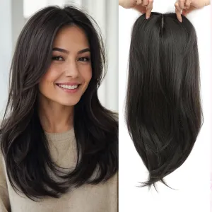 Molefi Hair Topper,18 Inch Long Layered Toppers for Women with Thinning Hair,Add Volume Synthetic Wiglets Pieces For Women 6.5"×6.5" Large Base for Daily Use(Black brown)