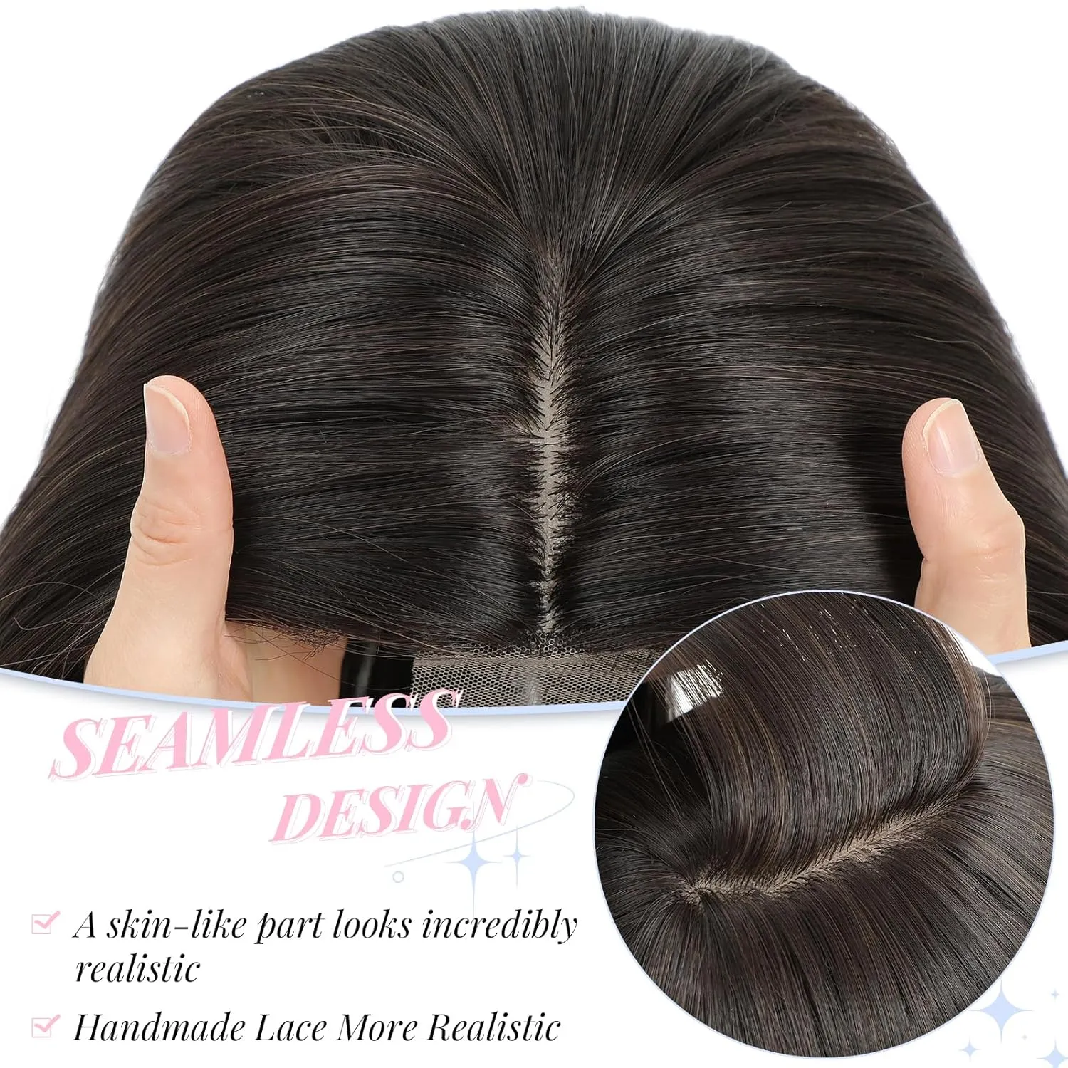 Molefi Hair Topper,18 Inch Long Layered Toppers for Women with Thinning Hair,Add Volume Synthetic Wiglets Pieces For Women 6.5"×6.5" Large Base for Daily Use(Black brown)