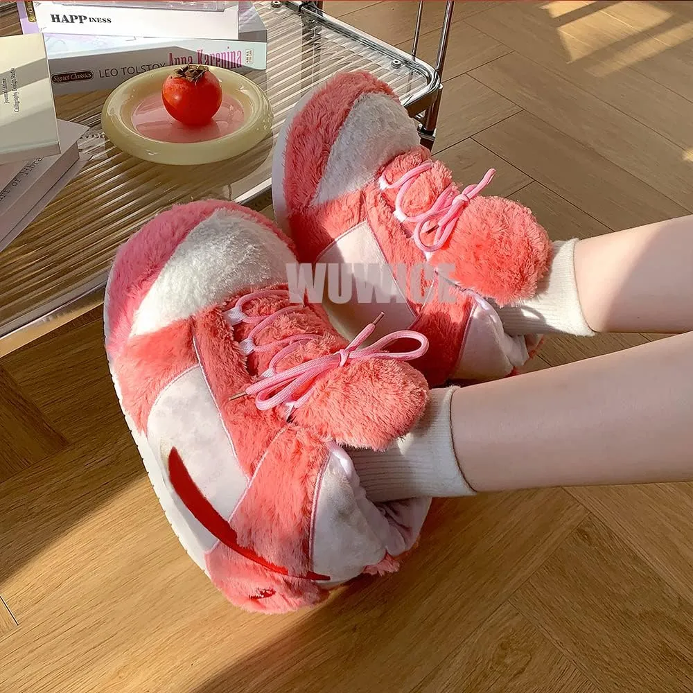MOLERFO High Top Sneaker Slippers Unisex One-Size Ultra Comfy and Cozy House Fluffy Jordan Like Slippers for Men and Women