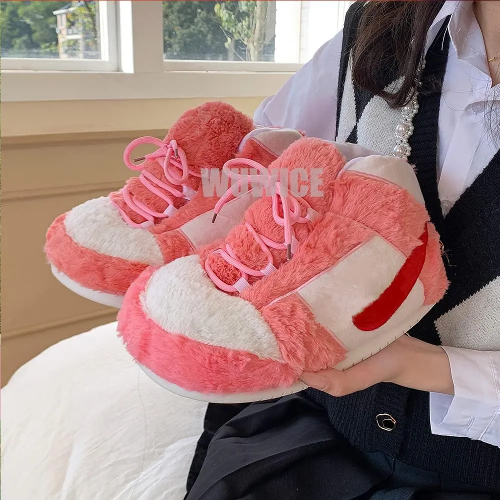 MOLERFO High Top Sneaker Slippers Unisex One-Size Ultra Comfy and Cozy House Fluffy Jordan Like Slippers for Men and Women