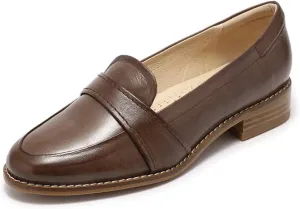 Mona flying Women's Leather Dress Penny Loafers Slip On Flats Office Ladies Casual Shoes
