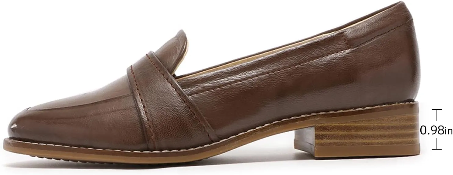 Mona flying Women's Leather Dress Penny Loafers Slip On Flats Office Ladies Casual Shoes