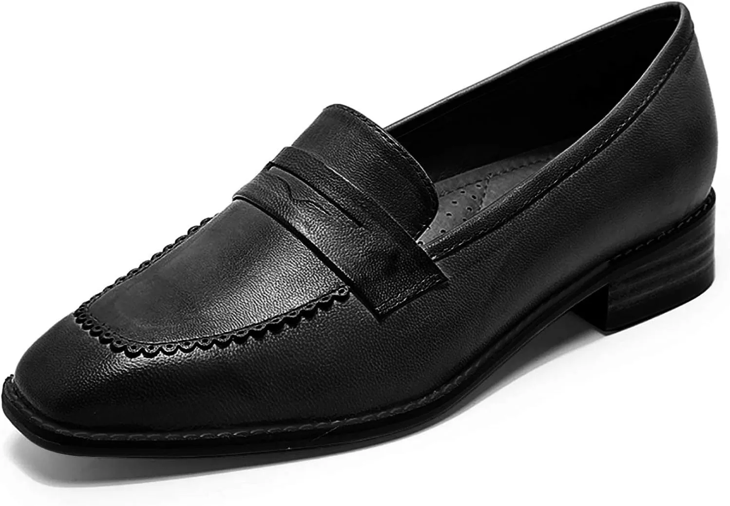 Mona flying Women's Top Leather Square Toe Penny Loafer Dress Casual Slip on Flat Office Work Shoes for Ladies