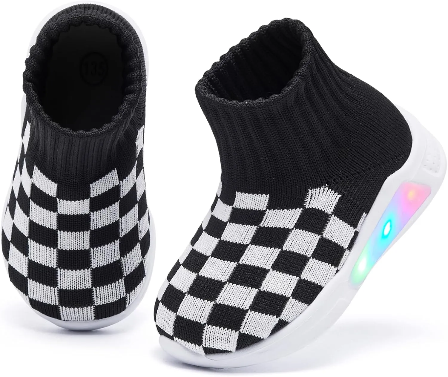 MORENDL Toddler Light Up Walking Shoes Baby Non-Slip Sock Shoes Toddler Slip On Sneakers Boys & Girls