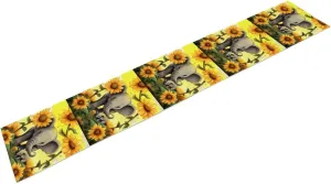Mother Elephant Sunflowers Table Runner for Kitchen Dining, Summer Linen Table Runners Vintage Long Tablescarf Farmhouse Tablecloth for Holiday Parties, Weddings Decor 13x72 Inch