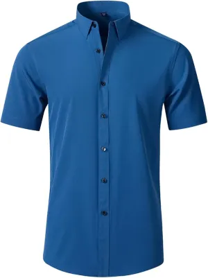 Muscularfit Dress Shirts for Men Slim Fit Short Sleeve Collared T-Shirt Casual Fashion Button Down Shirt Summer Vacation Tops