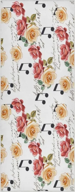 Musical Notes with Roses Yoga Towel,Hot Yoga Mat Towel with Grip Dots Sweat Absorbent Non-Slip for Hot Yoga, 24" x72",Soft Yoga Blankets with Travel Bag,Pilates and Workout