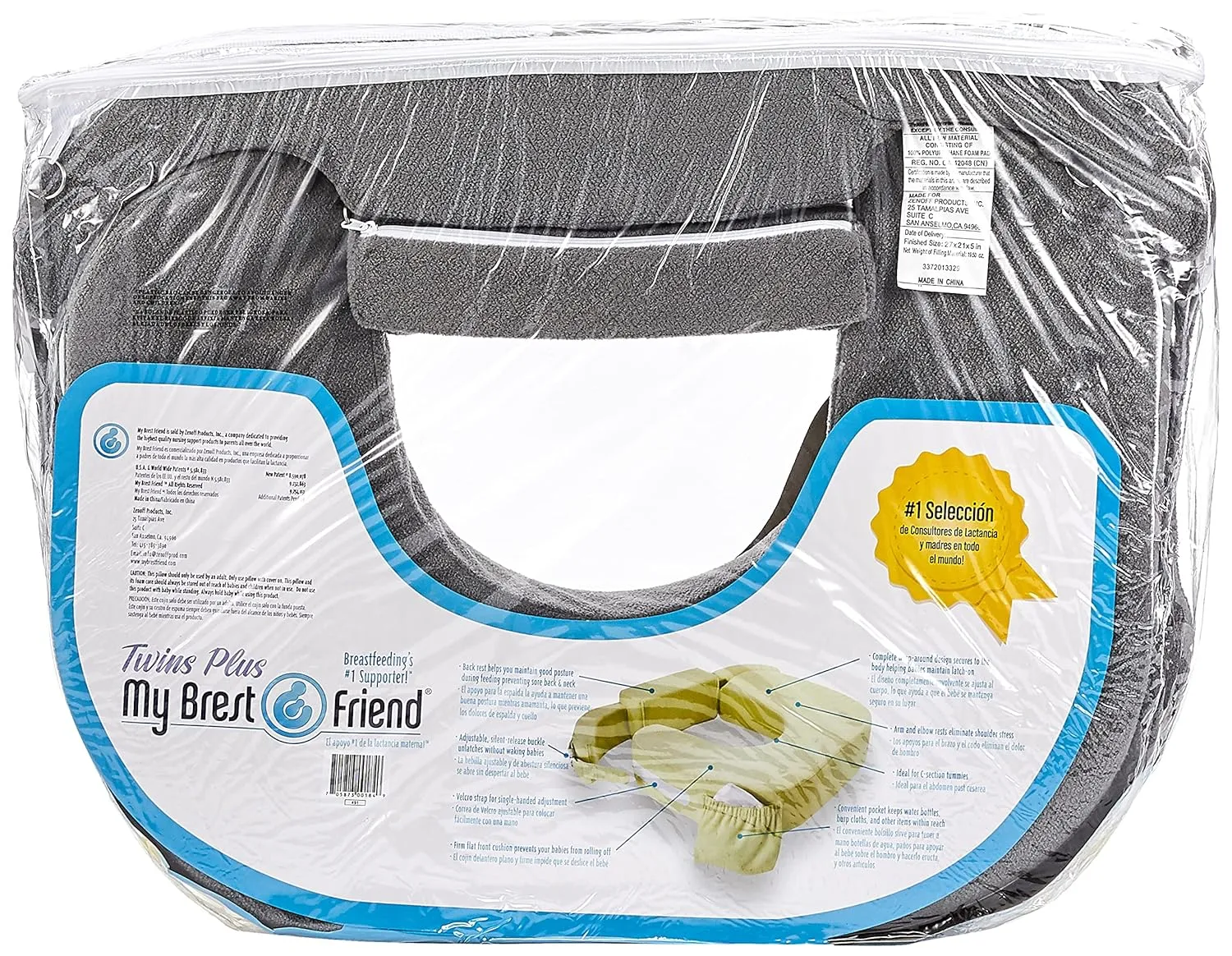 My Brest Friend Twin Nursing Pillow - Enhanced Comfort with Slipcover - Ergonomic Breastfeeding Pillow for Ultimate Support - Adjustable Nursing Pillow with Handy Side Pocket, Dark Grey