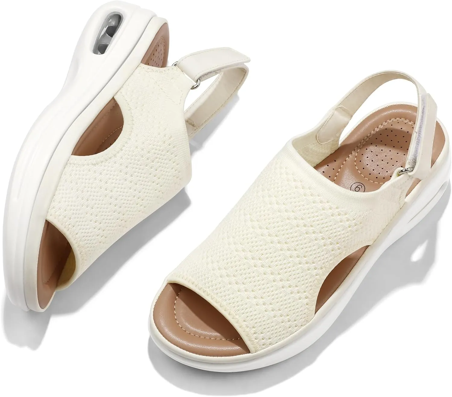 mysoft Women's Comfortable Air Cushion Support Walking Sandals Breathable Knit Slingback Platform Shoes