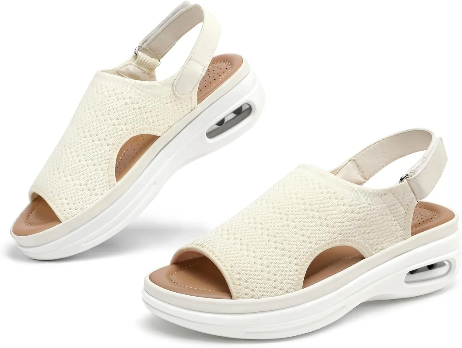mysoft Women's Comfortable Air Cushion Support Walking Sandals Breathable Knit Slingback Platform Shoes