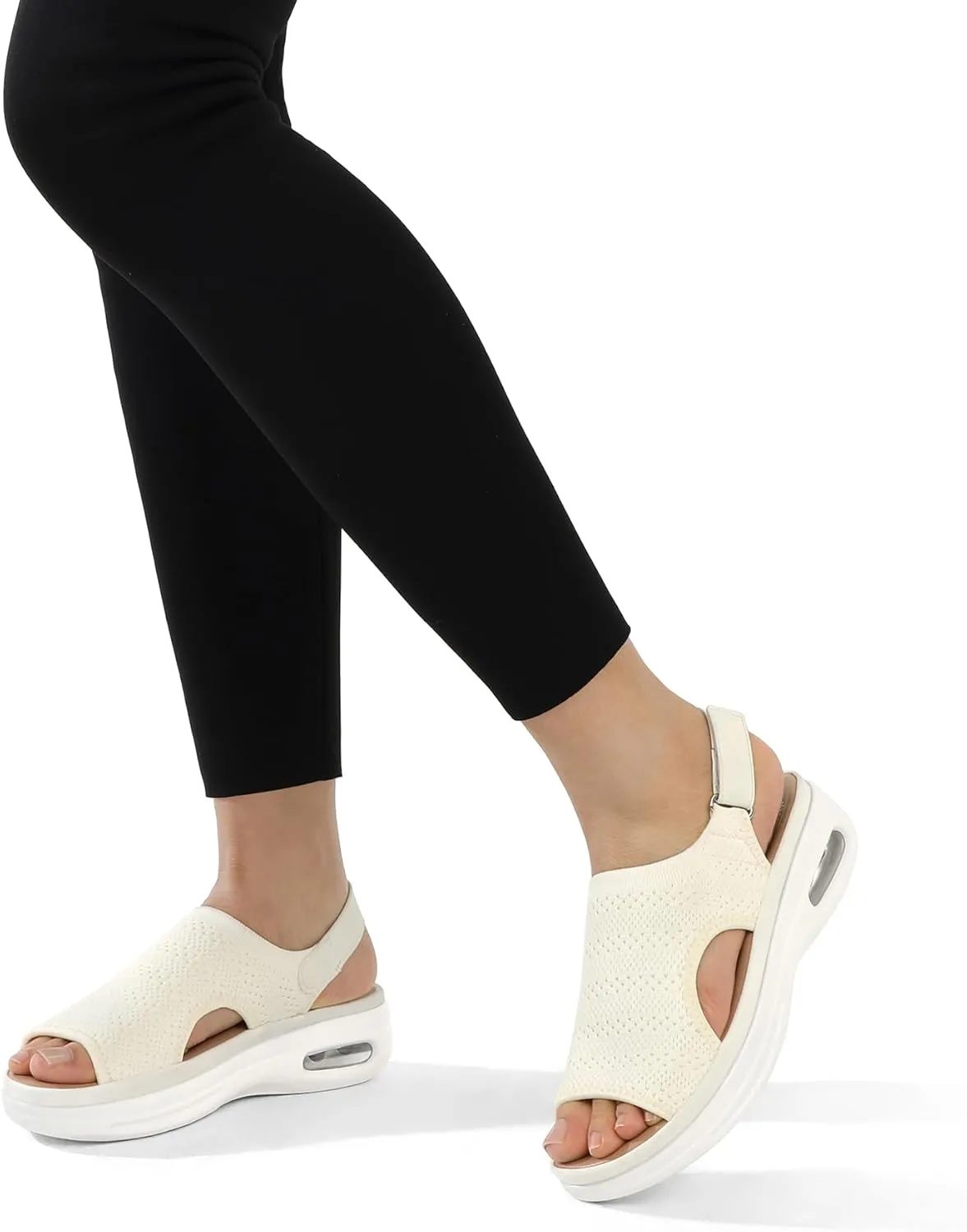 mysoft Women's Comfortable Air Cushion Support Walking Sandals Breathable Knit Slingback Platform Shoes