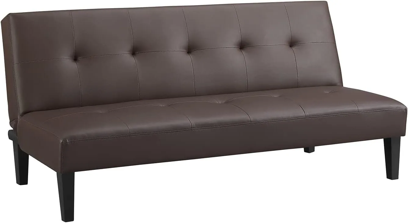 Naomi Home Button Tufted Futon Sofa Bed, Faux Leather Futon Couch, Modern Convertible Folding Sofa Bed Couch with Wooden Legs, Reclining Small Couch Bed, Futon Bed for Living Room, Dorm Espresso