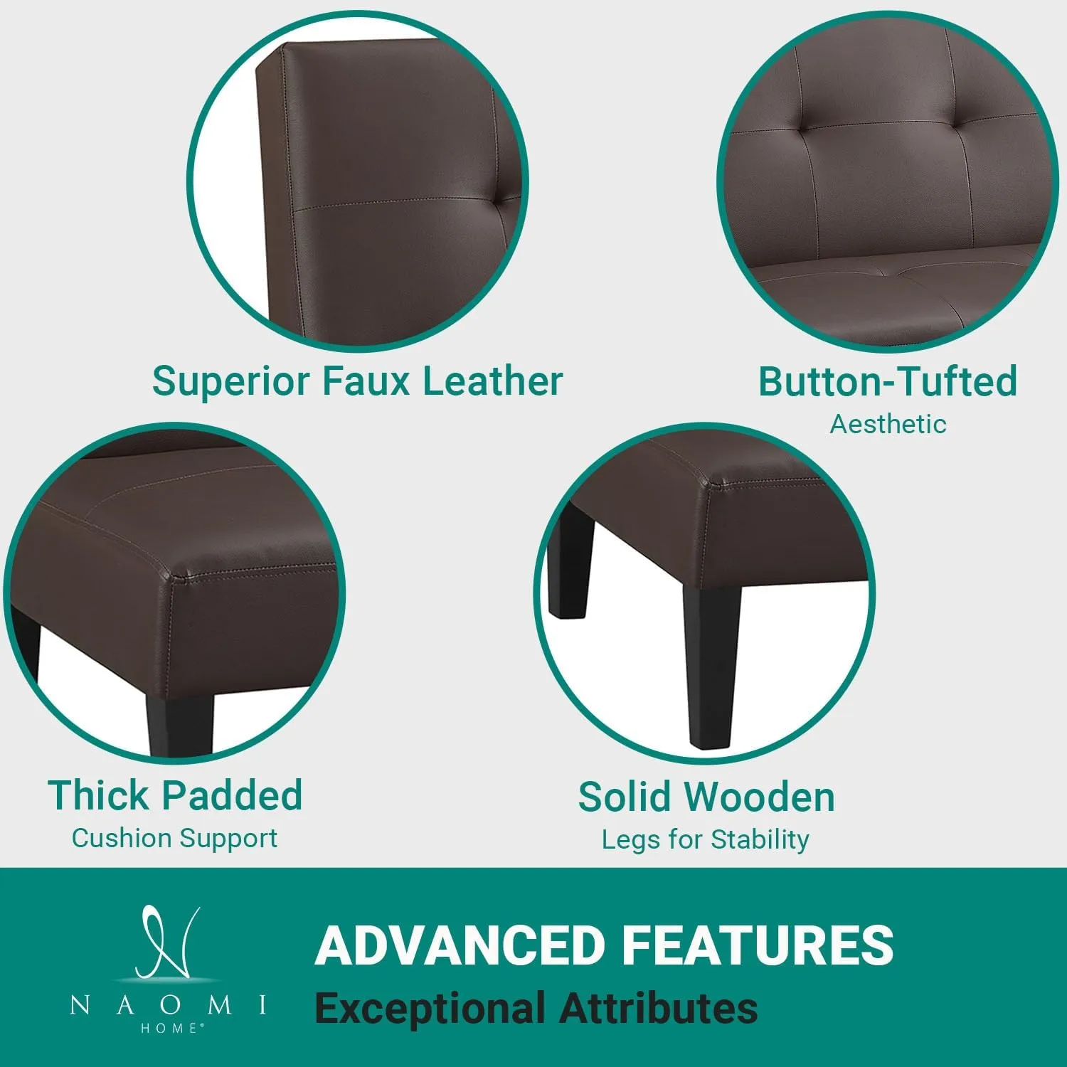 Naomi Home Button Tufted Futon Sofa Bed, Faux Leather Futon Couch, Modern Convertible Folding Sofa Bed Couch with Wooden Legs, Reclining Small Couch Bed, Futon Bed for Living Room, Dorm Espresso