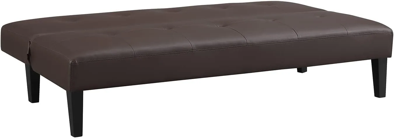 Naomi Home Button Tufted Futon Sofa Bed, Faux Leather Futon Couch, Modern Convertible Folding Sofa Bed Couch with Wooden Legs, Reclining Small Couch Bed, Futon Bed for Living Room, Dorm Espresso
