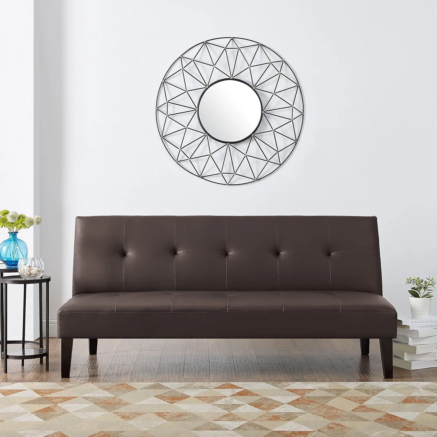 Naomi Home Button Tufted Futon Sofa Bed, Faux Leather Futon Couch, Modern Convertible Folding Sofa Bed Couch with Wooden Legs, Reclining Small Couch Bed, Futon Bed for Living Room, Dorm Espresso