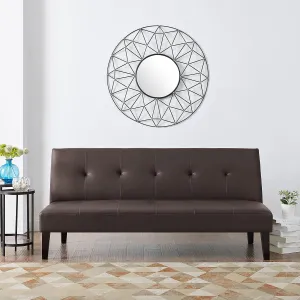 Naomi Home Button Tufted Futon Sofa Bed, Faux Leather Futon Couch, Modern Convertible Folding Sofa Bed Couch with Wooden Legs, Reclining Small Couch Bed, Futon Bed for Living Room, Dorm Espresso
