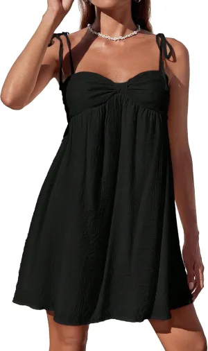 Narecte Casual Summer Dresses for Women 2025 Flowy Sun Dress Mini Slip Dress Cute Spaghetti Strap Dress
