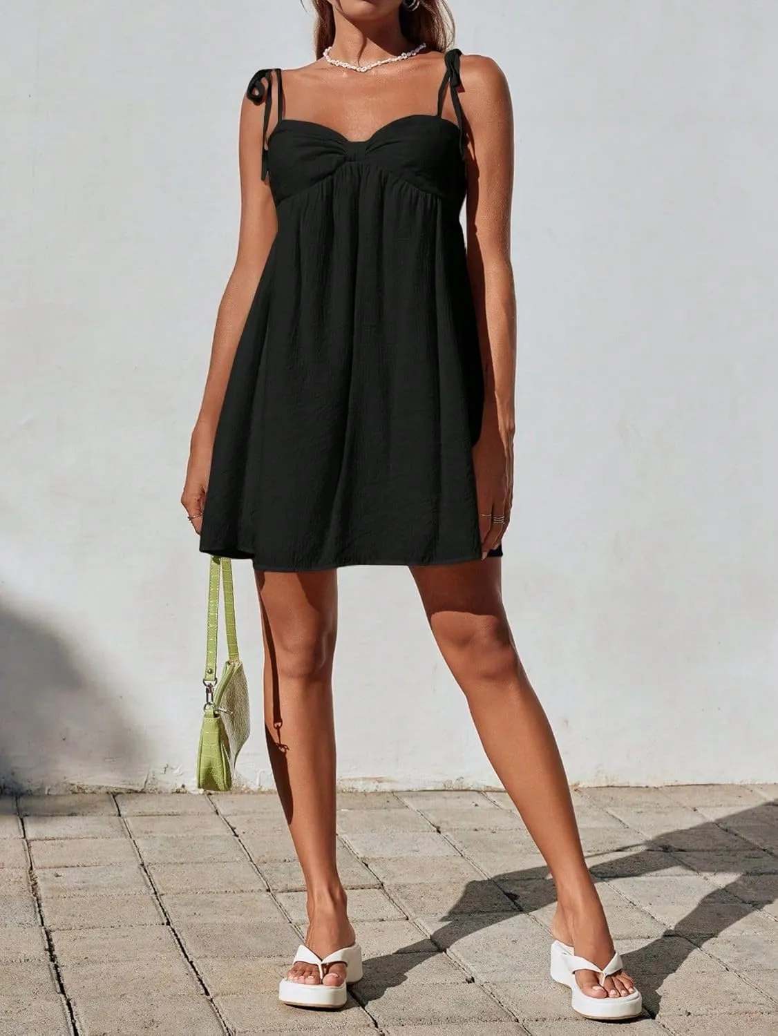 Narecte Casual Summer Dresses for Women 2025 Flowy Sun Dress Mini Slip Dress Cute Spaghetti Strap Dress