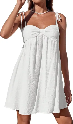 Narecte Casual Summer Dresses for Women 2025 Flowy Sun Dress Mini Slip Dress Cute Spaghetti Strap Dress