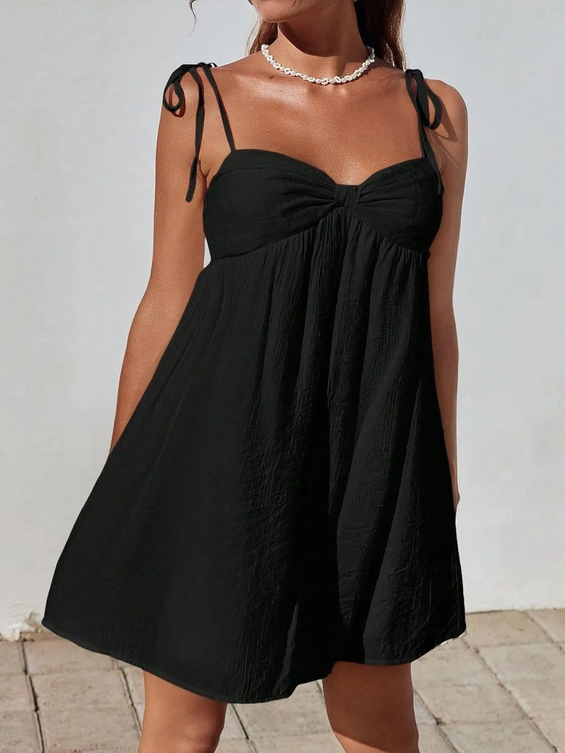 Narecte Casual Summer Dresses for Women 2025 Flowy Sun Dress Mini Slip Dress Cute Spaghetti Strap Dress