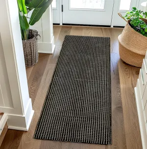 Natural Cotton Woven Hallway Runner Rug 2x6 ft Washable Boho Reversible Carpet Kitchen Rugs Farmhouse Entryway Runner Rugs Indoor for Bathroom Bedroom Laundry Room, Black
