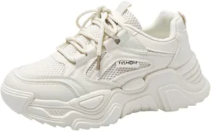 NCNDB Women's Platform Sport Sneaker Trainers Lace Up Fashion Increased Bottom Shoes Size 8 Beige