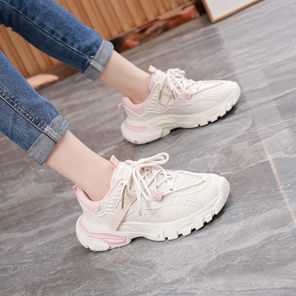 NCNDB Women's Platform Sport Sneaker Trainers Lace Up Fashion Increased Bottom Shoes