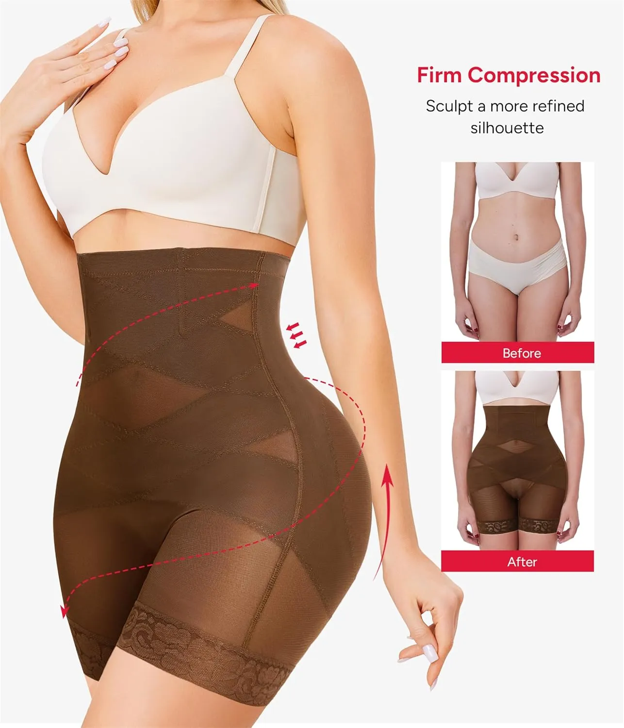 Nebility Shapewear Tummy Control Body Shaper High Waisted Butt Lifting Panties Shapewear Shorts Thigh Slimmer