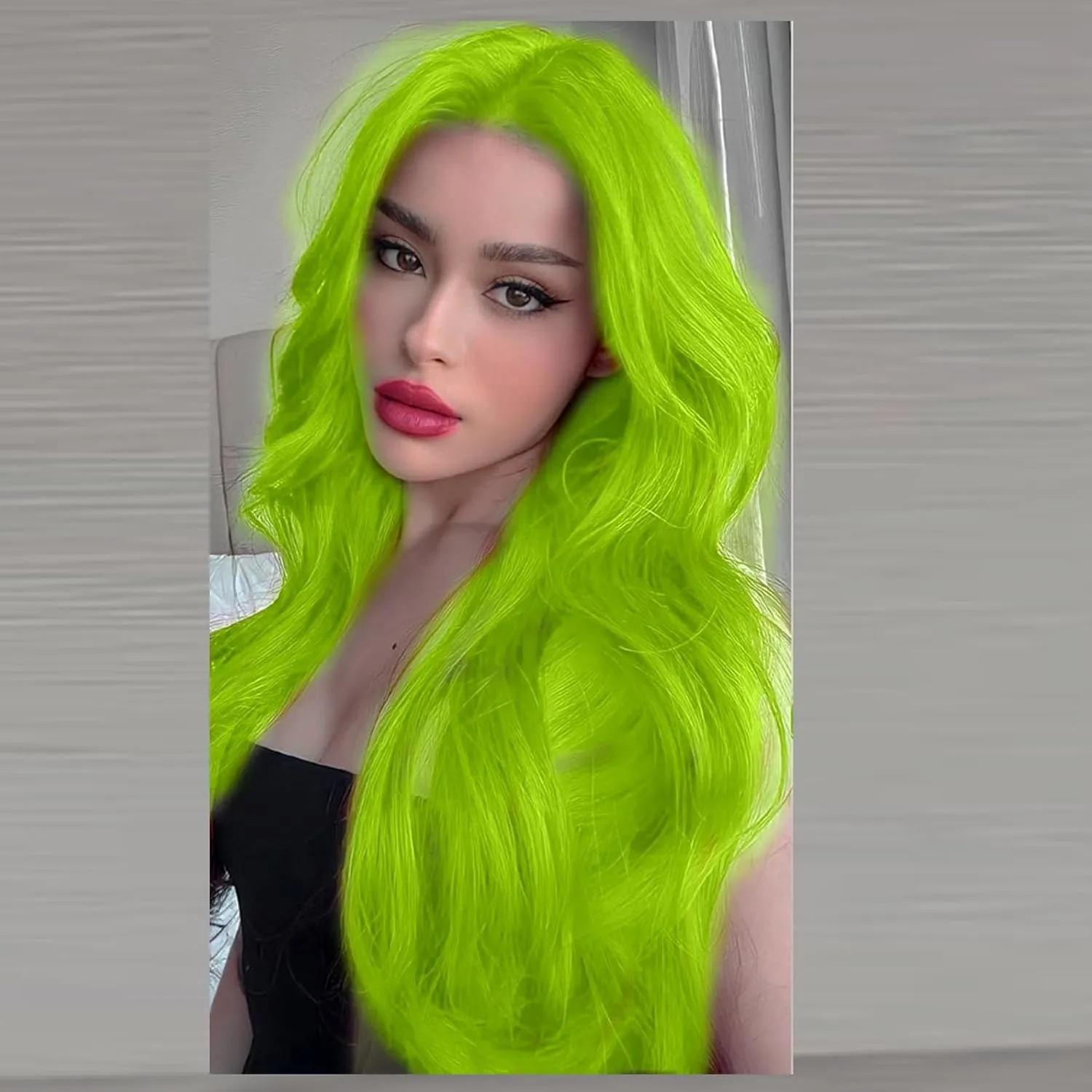 Neon Green Lace Front Wig Curly Fluorescent Green Synthetic Lace Front Wigs for Women Long Body Wave Pastel Glueless Lace Wigs Preplucked Hairline Real Hair Wig Baby Hair Daily Cosplay 24 Inch