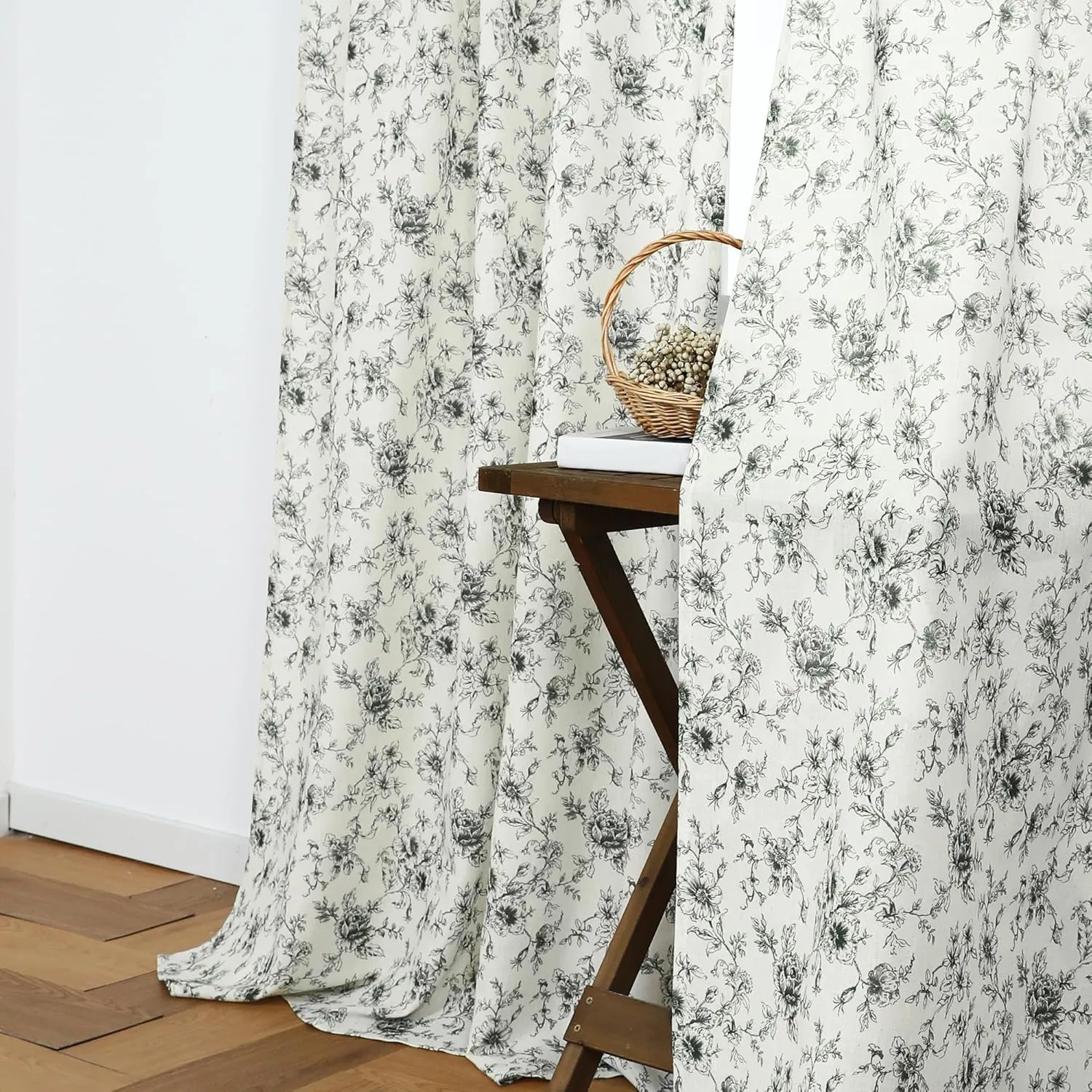 Neutral Cream and Black Floral Curtains for Living Room,Farmhouse Patterned Sheer Design Maximalist Elegant Gothic Curtains for Bedroom,Cortinas para Sala Modernas 2025
