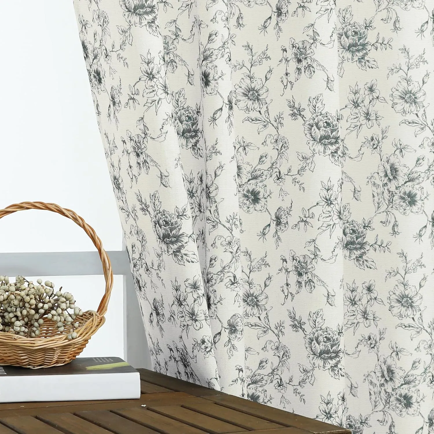 Neutral Cream and Black Floral Curtains for Living Room,Farmhouse Patterned Sheer Design Maximalist Elegant Gothic Curtains for Bedroom,Cortinas para Sala Modernas 2025