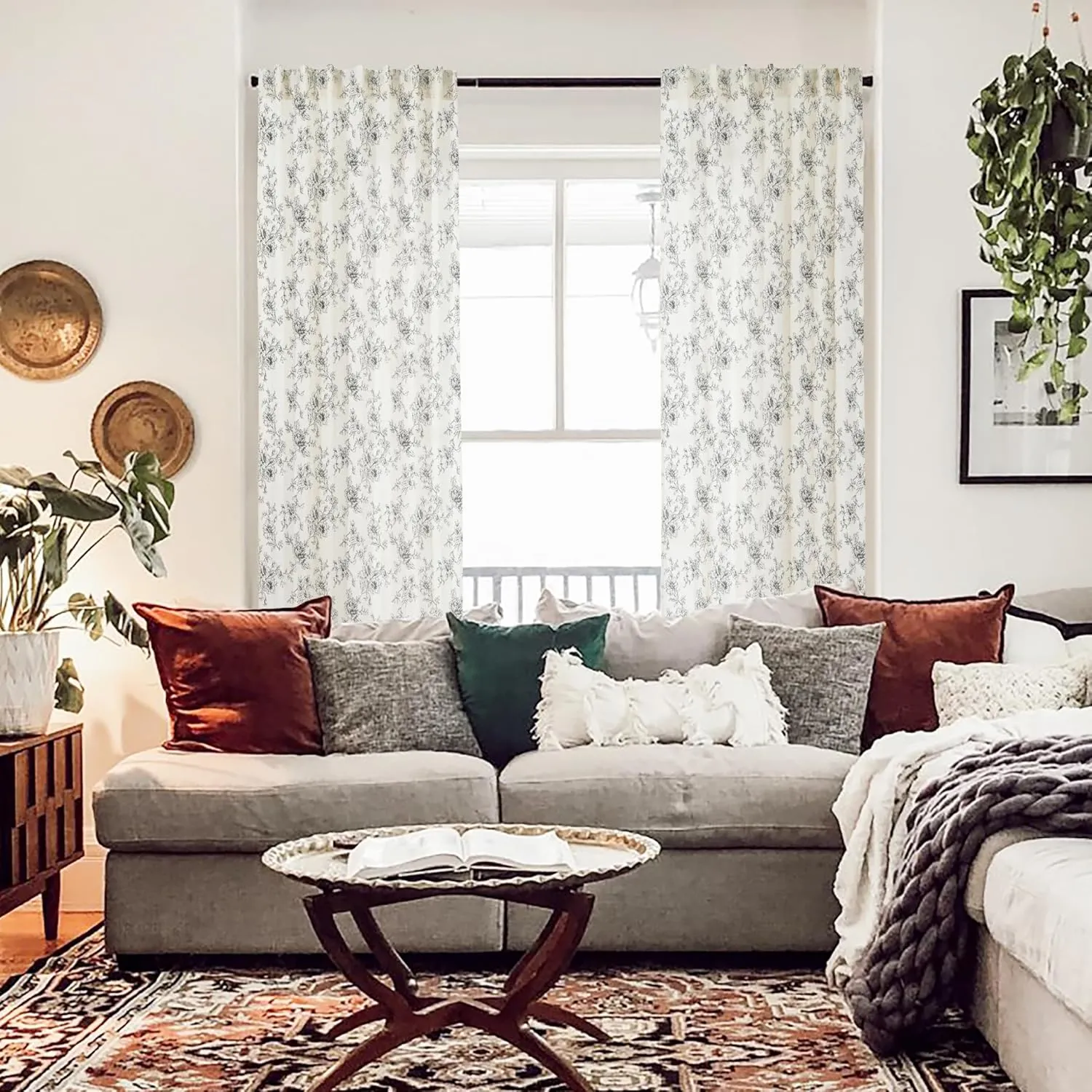 Neutral Cream and Black Floral Curtains for Living Room,Farmhouse Patterned Sheer Design Maximalist Elegant Gothic Curtains for Bedroom,Cortinas para Sala Modernas 2025