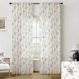 Neutral Cream and Black Floral Curtains for Living Room,Farmhouse Patterned Sheer Design Maximalist Elegant Gothic Curtains for Bedroom,Cortinas para Sala Modernas 2025