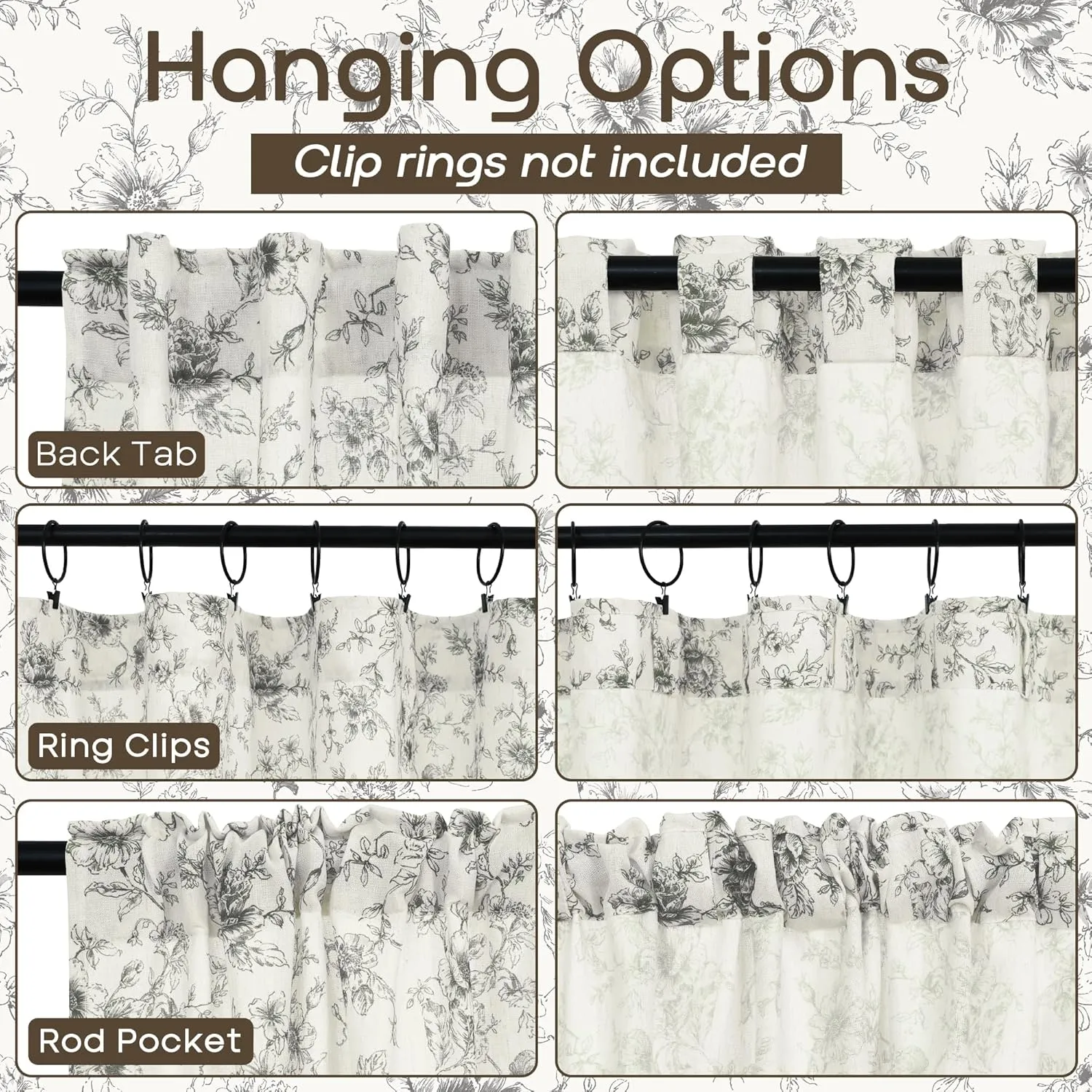 Neutral Cream and Black Floral Curtains for Living Room,Farmhouse Patterned Sheer Design Maximalist Elegant Gothic Curtains for Bedroom,Cortinas para Sala Modernas 2025
