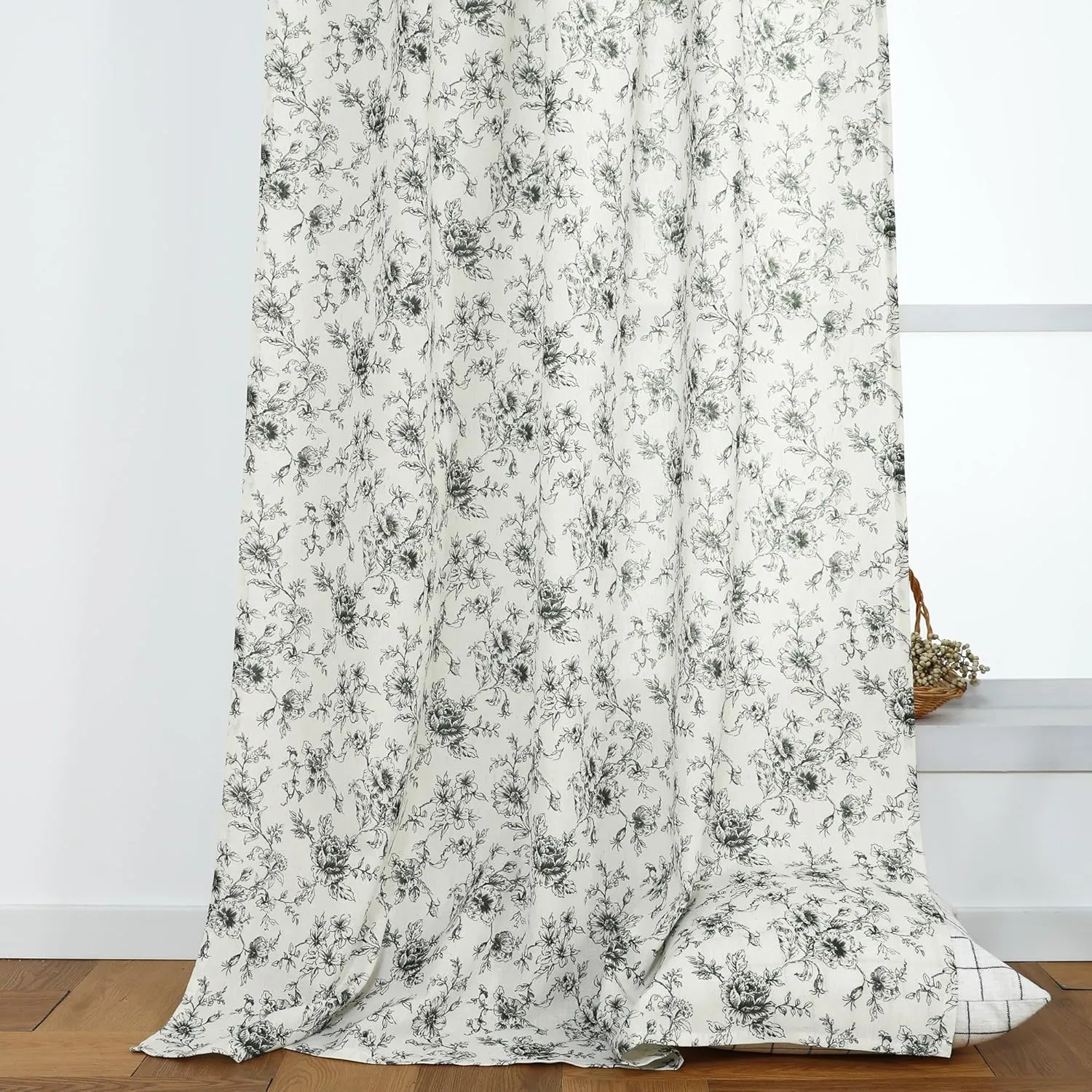 Neutral Cream and Black Floral Curtains for Living Room,Farmhouse Patterned Sheer Design Maximalist Elegant Gothic Curtains for Bedroom,Cortinas para Sala Modernas 2025