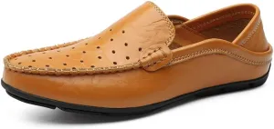 New Mens Loafers Shoe Moccasins Breathable Simple Leather Flat Heel Flexible Lightweight Party Slip-ons