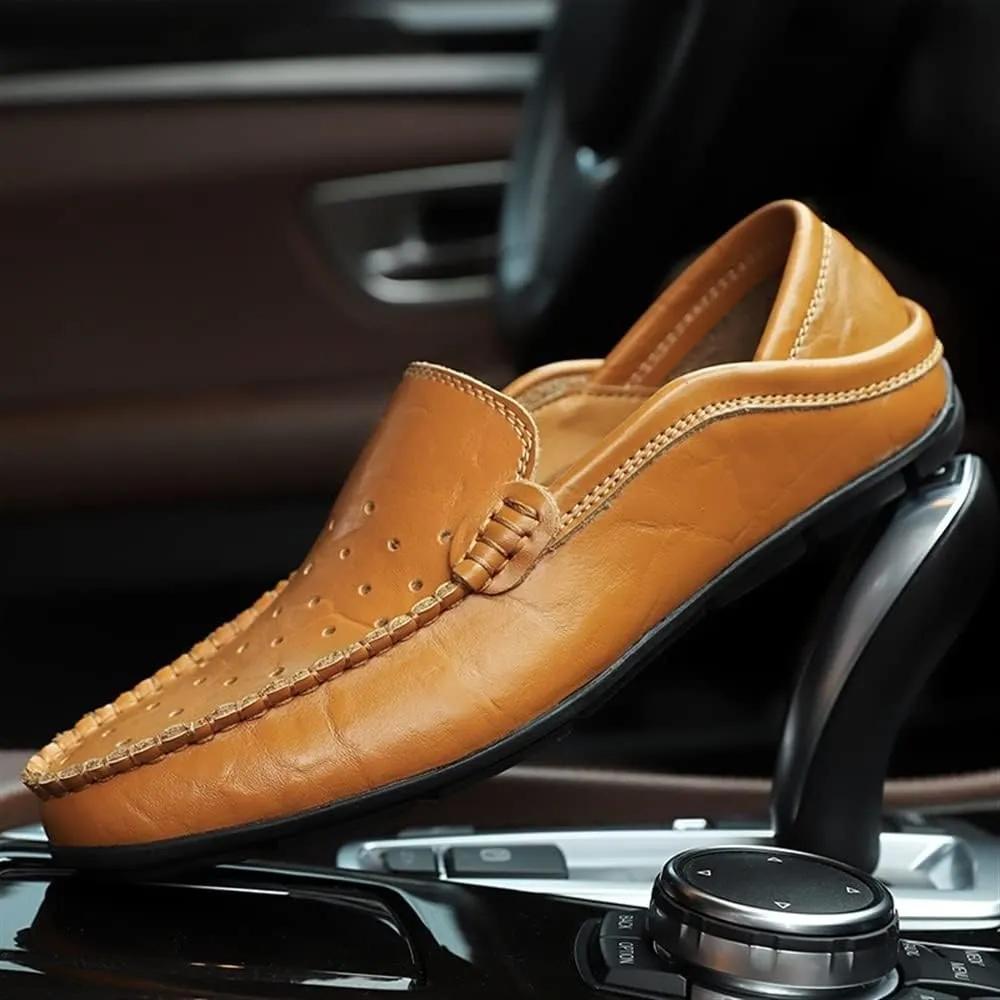 New Mens Loafers Shoe Moccasins Breathable Simple Leather Flat Heel Flexible Lightweight Party Slip-ons