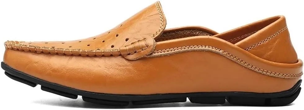 New Mens Loafers Shoe Moccasins Breathable Simple Leather Flat Heel Flexible Lightweight Party Slip-ons