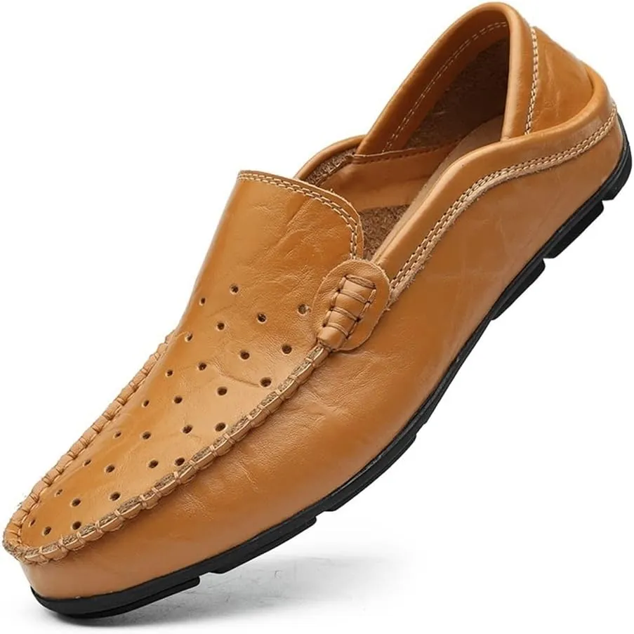 New Mens Loafers Shoe Moccasins Breathable Simple Leather Flat Heel Flexible Lightweight Party Slip-ons