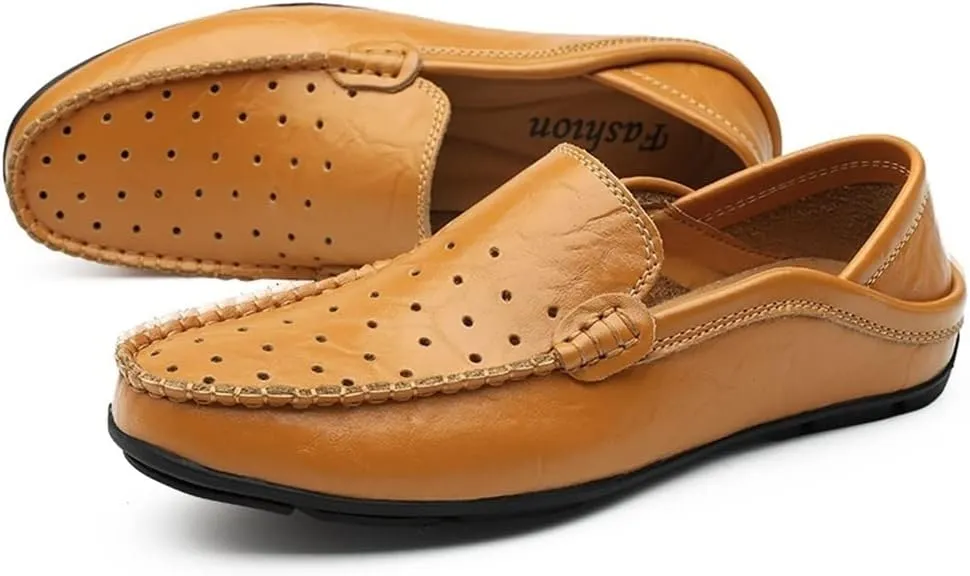 New Mens Loafers Shoe Moccasins Breathable Simple Leather Flat Heel Flexible Lightweight Party Slip-ons