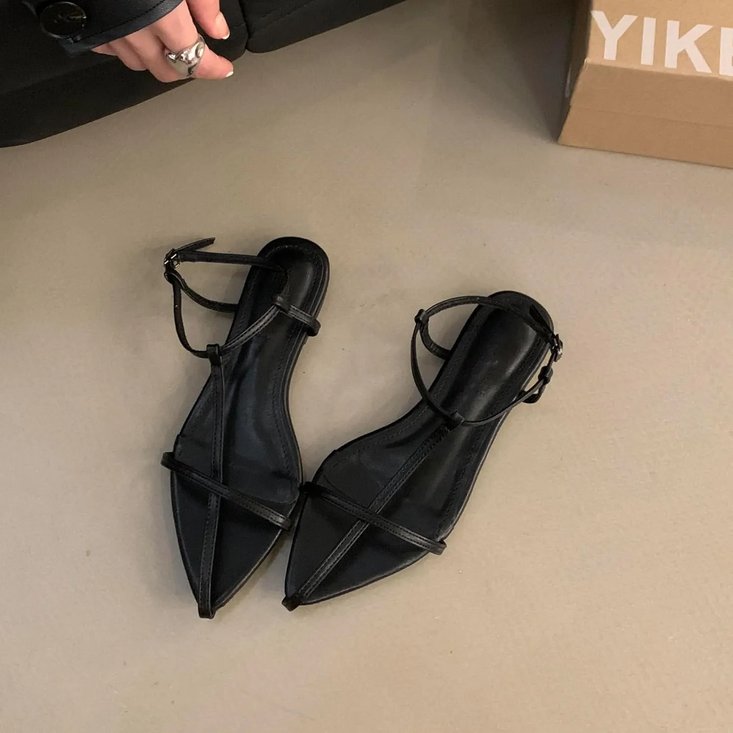 N.N.G Women Flat Sandals Dressy Srtappy Slingback Mules Cute Evening Vegan Leather Gladiator Designer Pretty Casual Pointed Open Toe