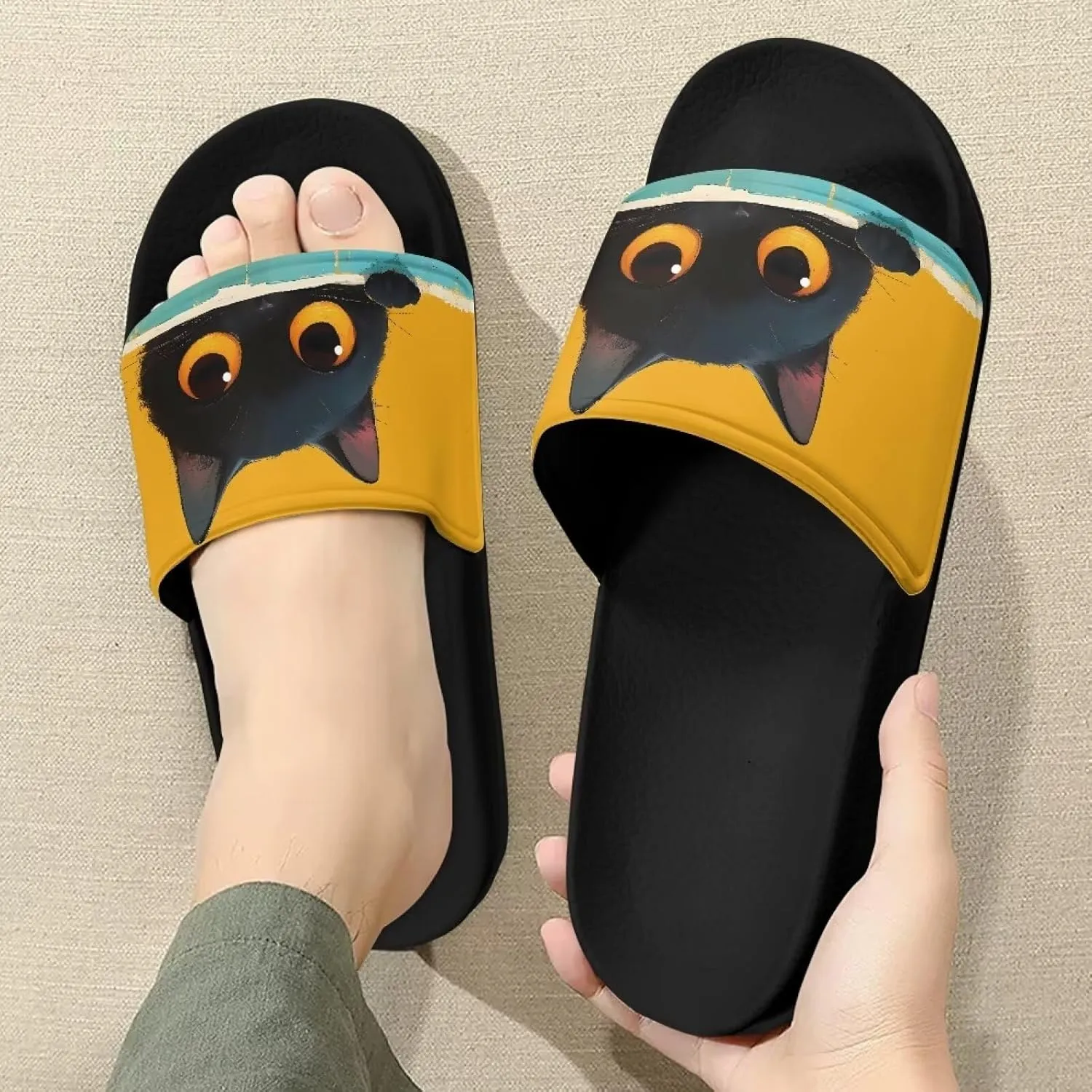 Non Slip Slide Sandals for Women Men, Open Toe House Comfy Flat Slides Slipper for Bathroom Beach