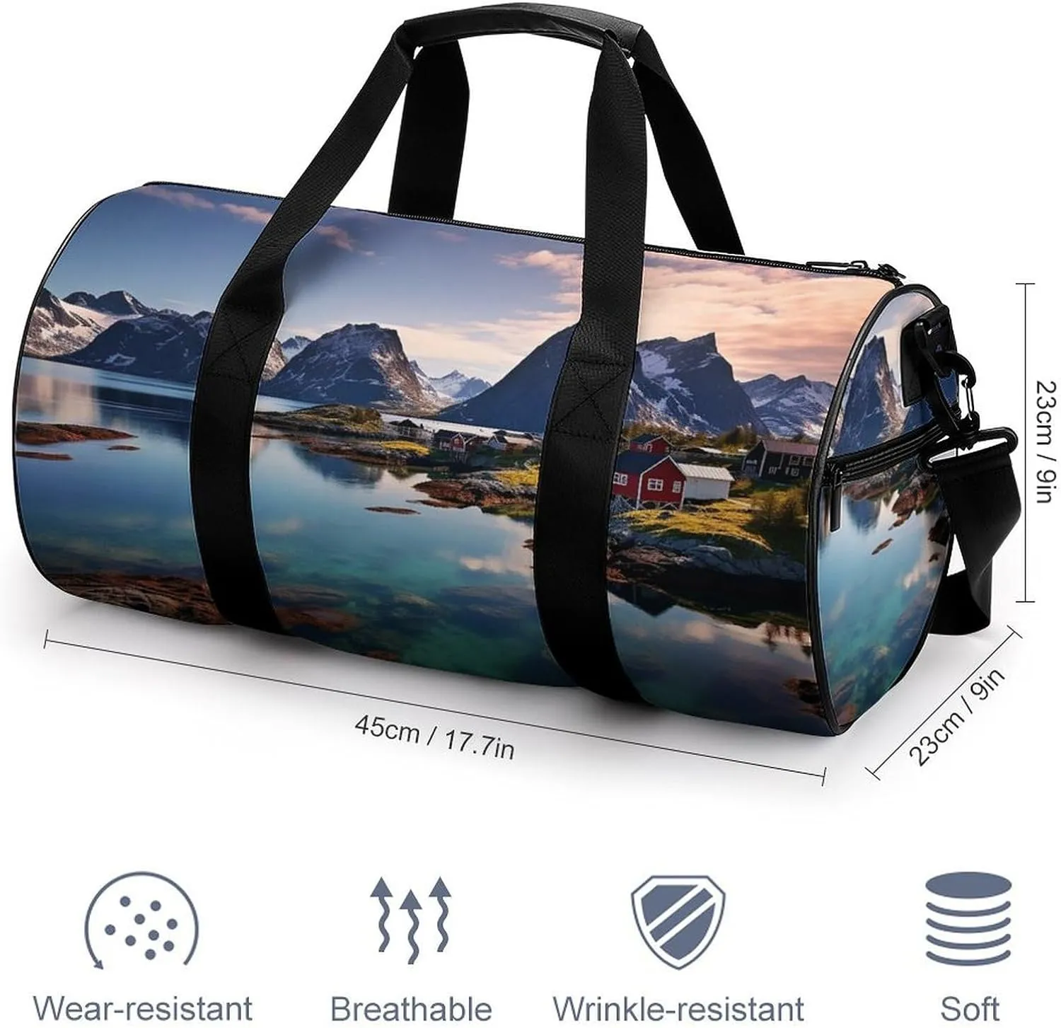 Norway Islands Duffel Bag for Men Women Gym Bag Sports Small Overnight Bag for Travel Weekender, 17.7in/9in/9in, XB0606009